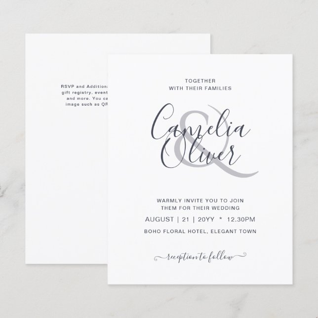 Lámina PRESUPUESTO Tipografía moderna Invitación a matrim (Anverso / Reverso)