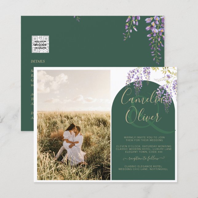 Lámina Presupuesto Todo-en-1 FOTO Boda Wisteria Código QR (Anverso / Reverso)