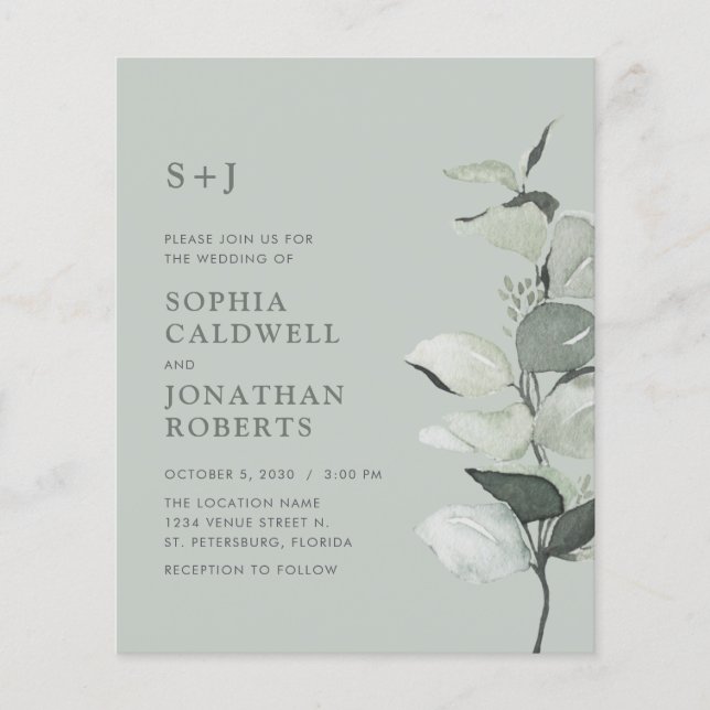 Lámina Presupuesto todo en una invitación a la boda de un (Anverso)