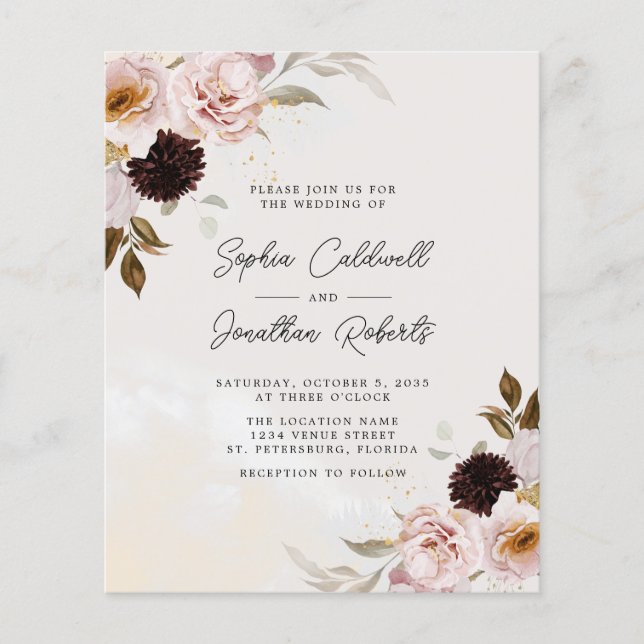 Lámina Presupuesto todo en una invitación a la boda flora (Anverso)