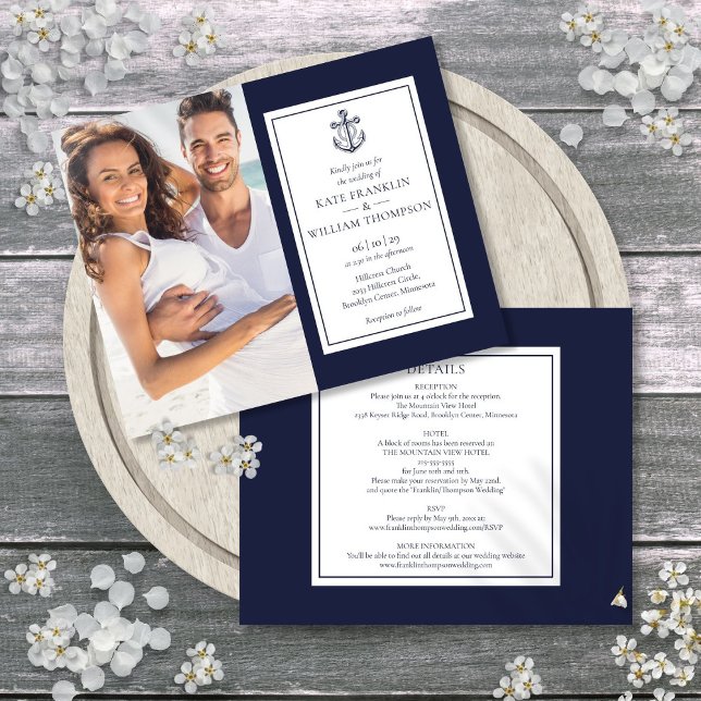 Lámina Presupuesto Todo En Una Invitación A La Boda Náuti (Budget All In One Nautical Photo Wedding Invite)