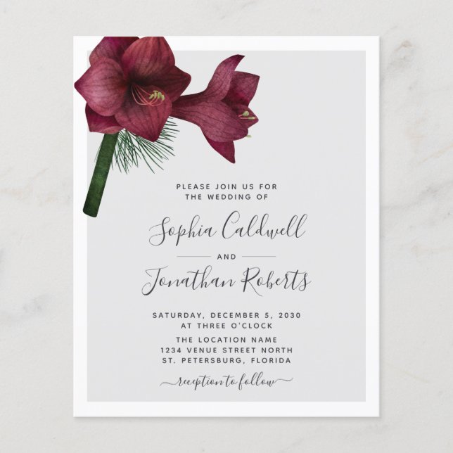 Lámina Presupuesto todo en una invitación a una boda flor (Anverso)