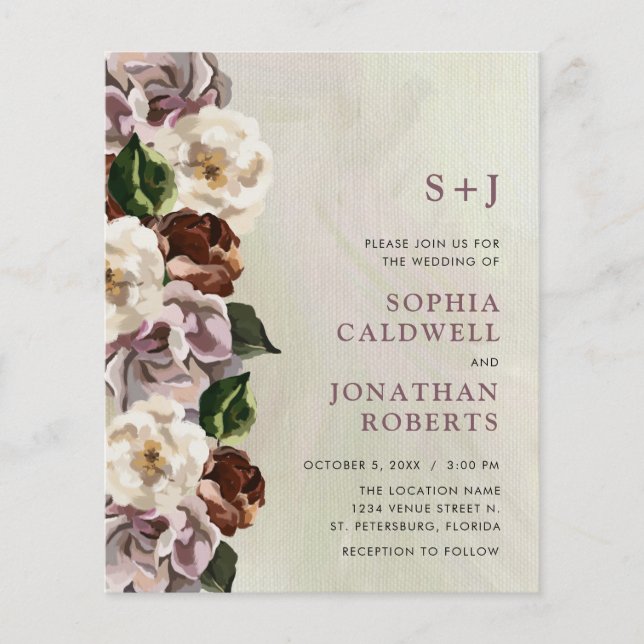 Lámina Presupuesto todo en una invitación de boda floral  (Anverso)