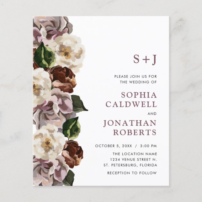 Lámina Presupuesto todo en una invitación de boda floral  (Anverso)