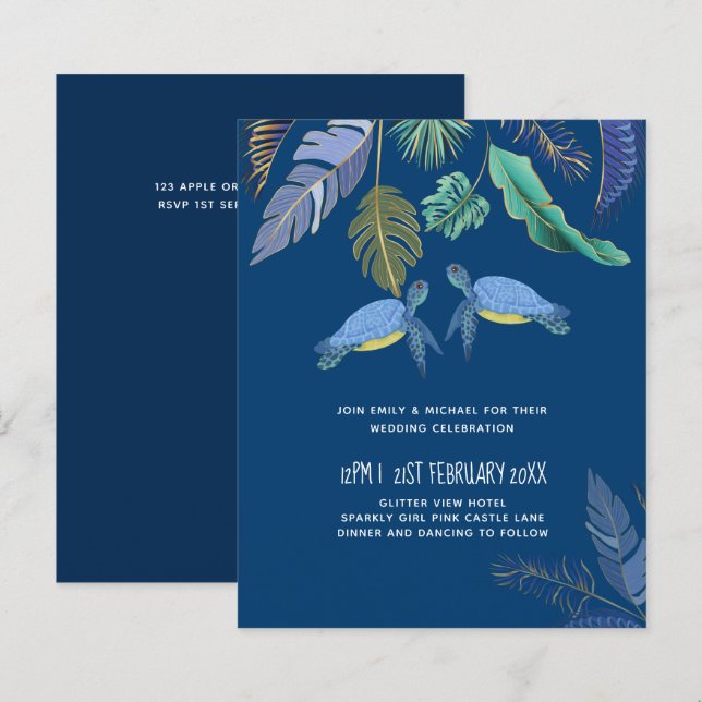Lámina PRESUPUESTO Tortugas marinas Boda amarillo azul (Anverso / Reverso)
