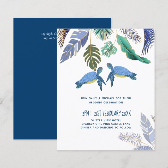 Lámina PRESUPUESTO Tortugas marinas Boda amarillo azul (Anverso / Reverso)