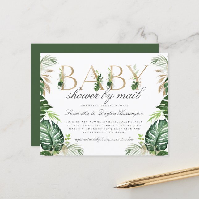 Lámina Presupuesto Tropical Green Gold Baby Shower Por Co (Anverso/Reverso In Situ)