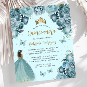 Lámina Presupuesto Turquesa Oro Floral Princesa Quinceañe