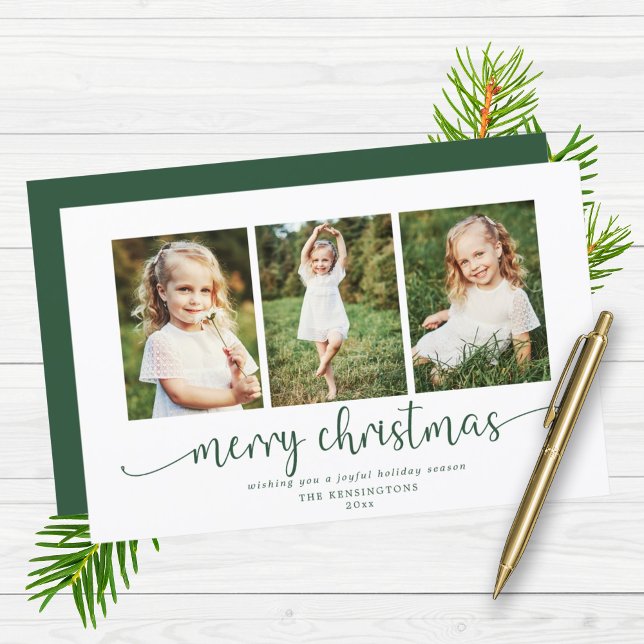 Lámina PRESUPUESTO Typografía moderna Foto de Navidades v (BUDGET Modern Typography Green Christmas Photo Card)