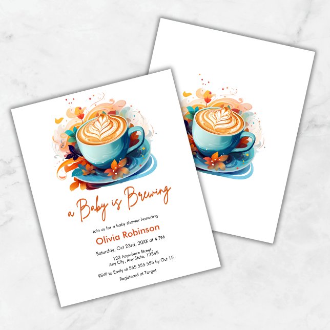 Lámina Presupuesto: Un bebé prepara café Invitado de Baby (Budget Blue A Baby is Brewing Coffee Baby Shower Invitation )