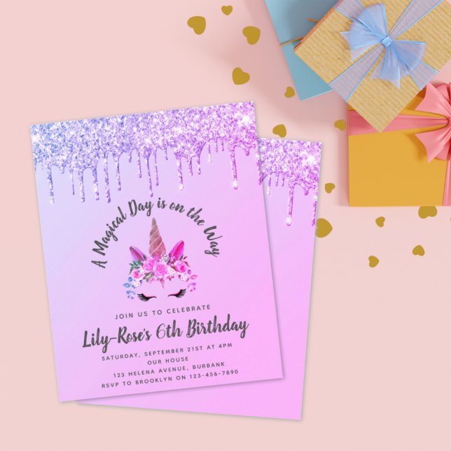 Lámina PRESUPUESTO Unicornio Face Purpurina Invitación al (Subido por el creador)