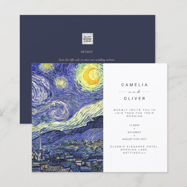 Lámina PRESUPUESTO Van Gough Starry Night Wedding Invite  (Anverso / Reverso)