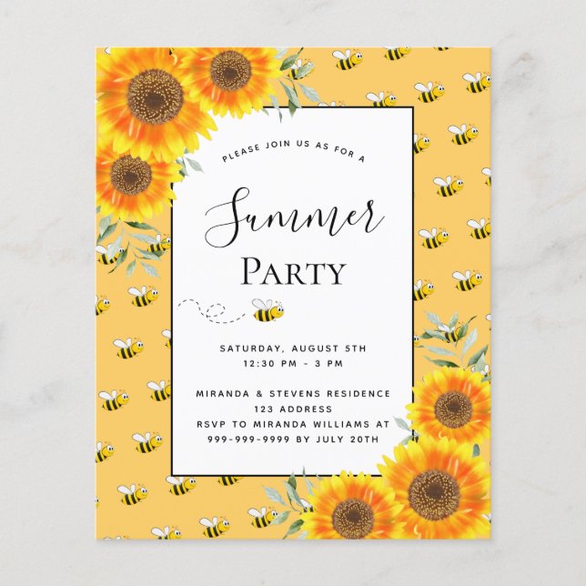 Lámina Presupuesto verano fiesta abejas girasoles patio t (Anverso)