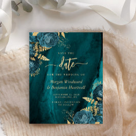 Lámina Presupuesto Verde Azul Dorado Floral Boda Guardar 