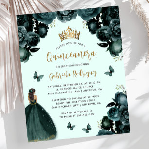 Lámina Presupuesto Verde Esmeralda Floral Dorada Quinceañ