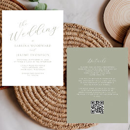 Lámina Presupuesto Verde Sage Caligrafía Código QR Boda