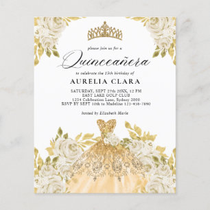 Lámina PRESUPUESTO Vestido dorado marfil Floral 15 Quince