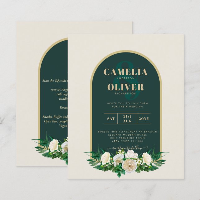 Lámina PRESUPUESTO White Roses Forest Green Winter Weddin (Anverso / Reverso)