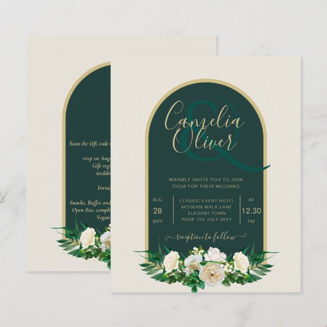 Lámina PRESUPUESTO White Roses Forest Green Winter Weddin (Anverso / Reverso)