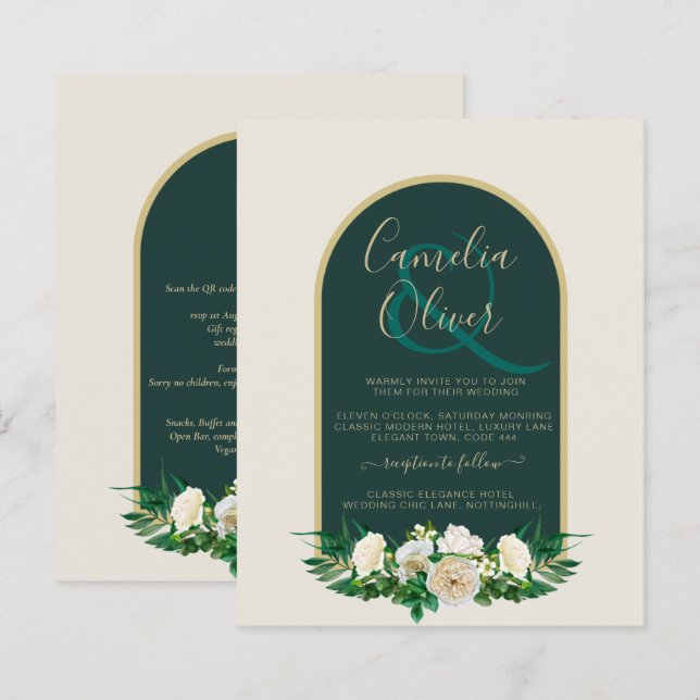 Lámina PRESUPUESTO White Roses Forest Green Winter Weddin (Anverso / Reverso)