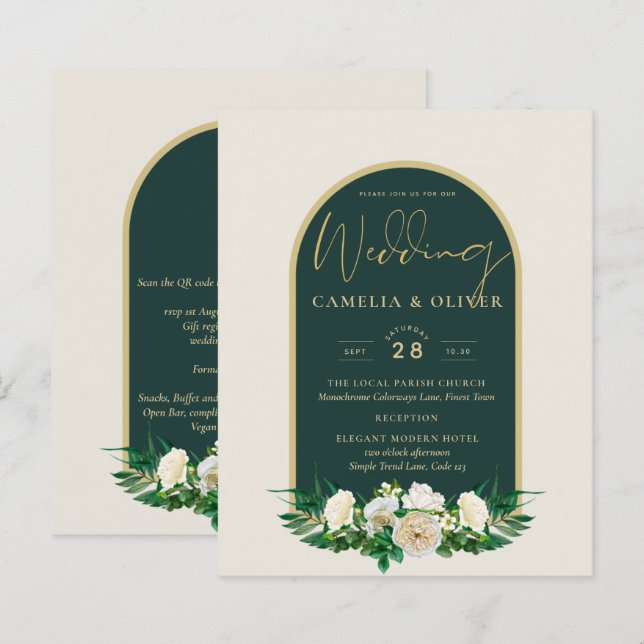 Lámina PRESUPUESTO White Roses Forest Green Winter Weddin (Anverso / Reverso)
