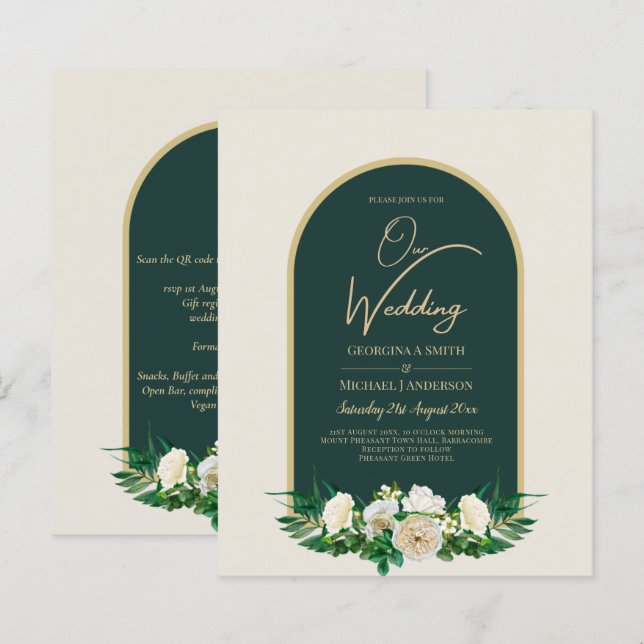 Lámina PRESUPUESTO White Roses Forest Green Winter Weddin (Anverso / Reverso)