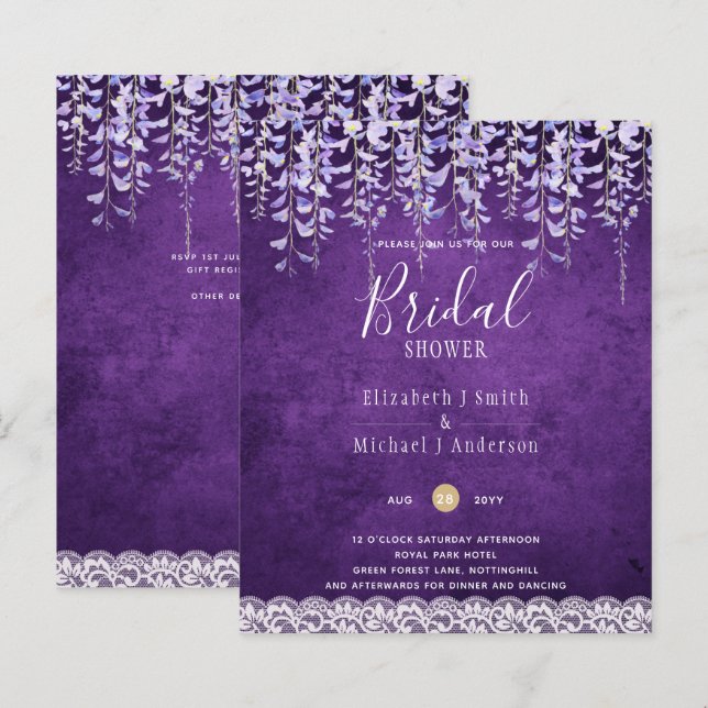Lámina PRESUPUESTO Wisteria Lace Floral BRIDAL SHOWER INV (Anverso / Reverso)
