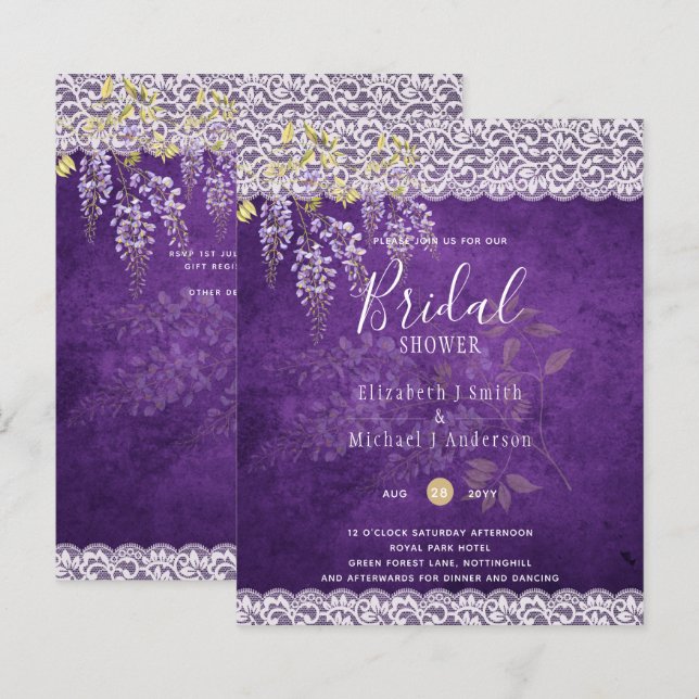 Lámina PRESUPUESTO Wisteria Lace Floral BRIDAL SHOWER INV (Anverso / Reverso)