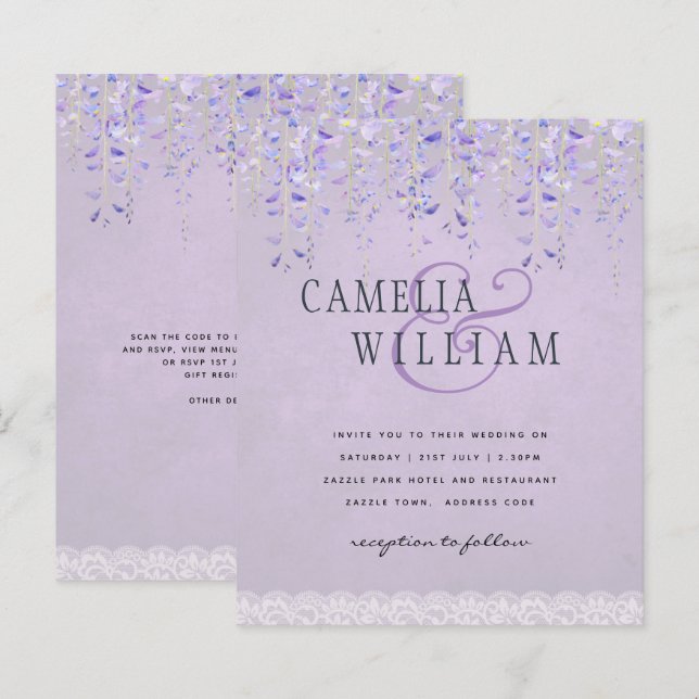 Lámina PRESUPUESTO Wisteria Morple Floral Lace Wedding IN (Anverso / Reverso)