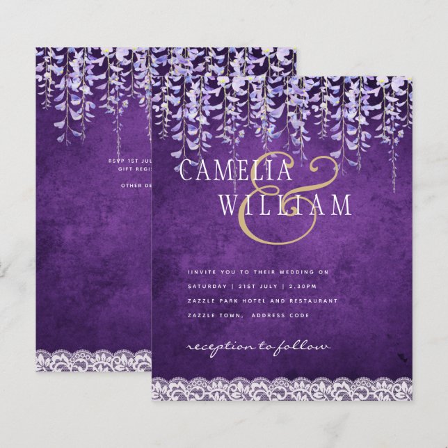 Lámina PRESUPUESTO Wisteria Morple Floral Lace Wedding IN (Anverso / Reverso)