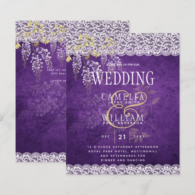 Lámina PRESUPUESTO Wisteria Morple Floral Lace Wedding IN (Anverso / Reverso)