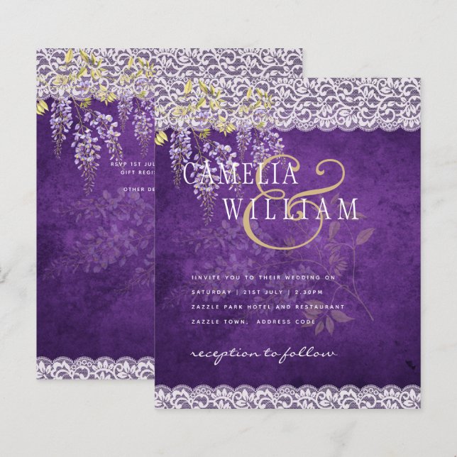 Lámina PRESUPUESTO Wisteria Morple Floral Lace Wedding IN (Anverso / Reverso)