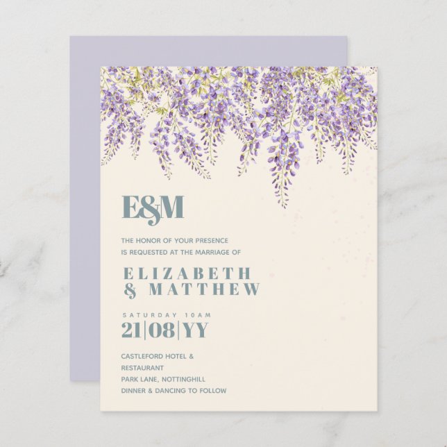 Lámina PRESUPUESTO Wisteria Púrpura Sage Floral Garden We (Anverso / Reverso)