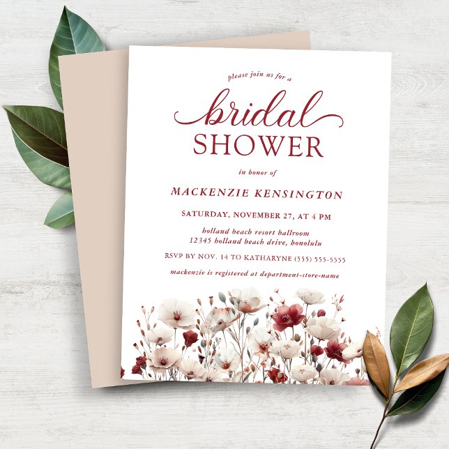 Lámina Presupuestos Boho Verano Caída Flor Silvestre Duch (BUDGET Boho Summer Fall Wildflower Bridal Shower Invitation)