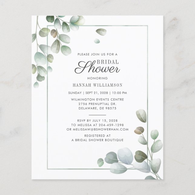 Lámina Presupuestos Eucalyptus Bridal Shower Greenertic R (Anverso)