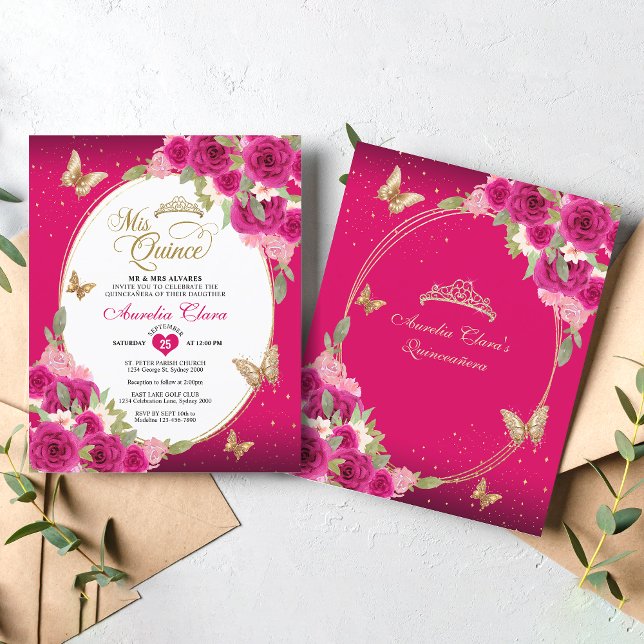 Lámina Presupuestos Floral Rosa Mariposa Dorada Mis Quinc (Subido por el creador)