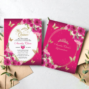 Lámina Presupuestos Floral Rosa Mariposa Dorada Mis Quinc