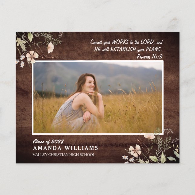 Lámina Presupuestos Graduación cristiana de madera rústic (Anverso)