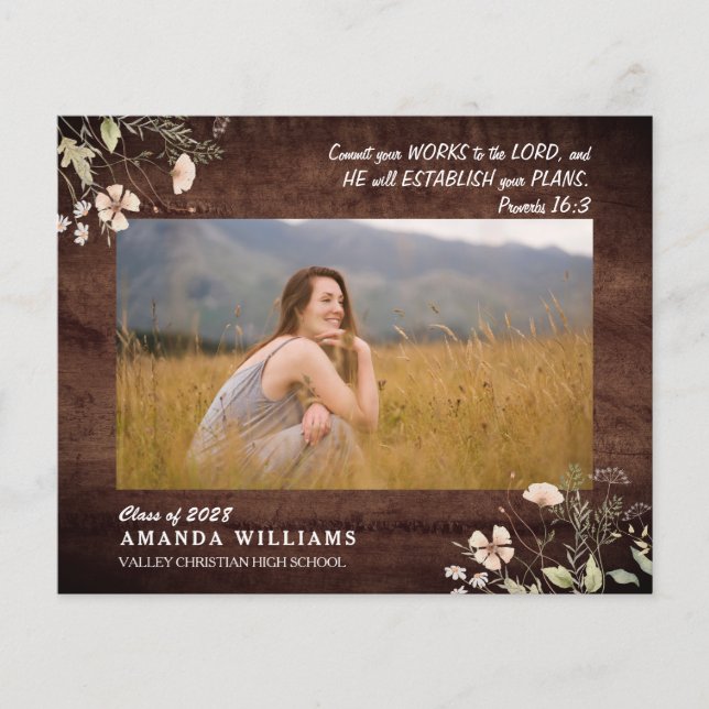 Lámina Presupuestos Graduación cristiana de madera rústic (Anverso)