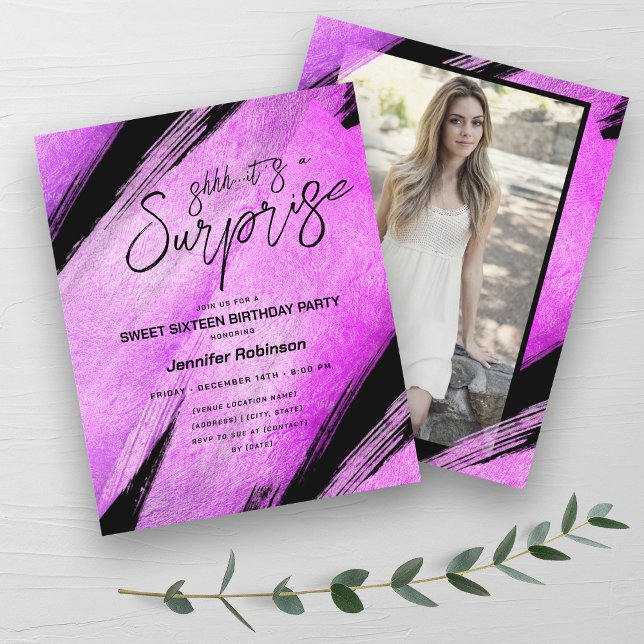 Lámina Presupuestos Modernos De Sorpresa Rosa Caliente Du (Budget Modern Hot Pink Surprise Sweet 16 Invites )