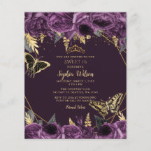 Presupuestos Morado Floral Mariposa Dulce 16 Invit