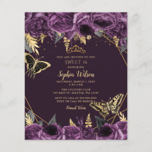 Lámina Presupuestos Morado Floral Mariposa Dulce 16 Invit