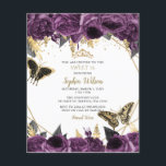 Lámina Presupuestos Morado Floral Mariposa Dulce 16 Invit<br><div class="desc">Mariposas Florales de Oro Púrpura Elegante Presupuestario Dulce 16 Invitación</div>