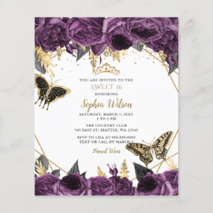 Lámina Presupuestos Morado Floral Mariposa Dulce 16 Invit