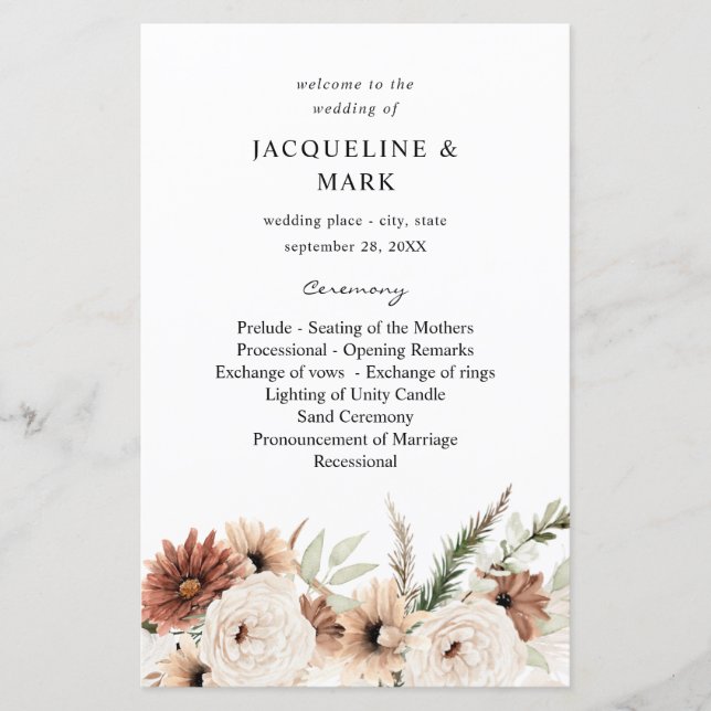 Lámina Presupuestos Rus Neutral Boho Boda Floral Ceremoni (Anverso)