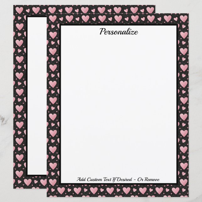 Lámina Pretty Pink Hearts on Black Personalized (Anverso / Reverso)