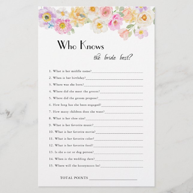 Lámina Primavera Blossom Bridal Shower que conoce el jueg (Anverso)