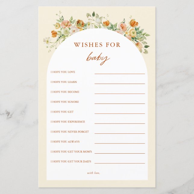 Lámina Primavera Floral Baby Shower Desea Un Bebé (Anverso)