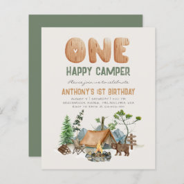 Lámina Primer cumpleaños de Budget One Happy Camper Woodl