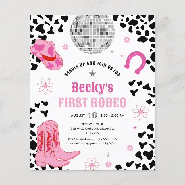 Lámina Primer cumpleaños de Budget Pink Disco Primer Chic (Anverso)